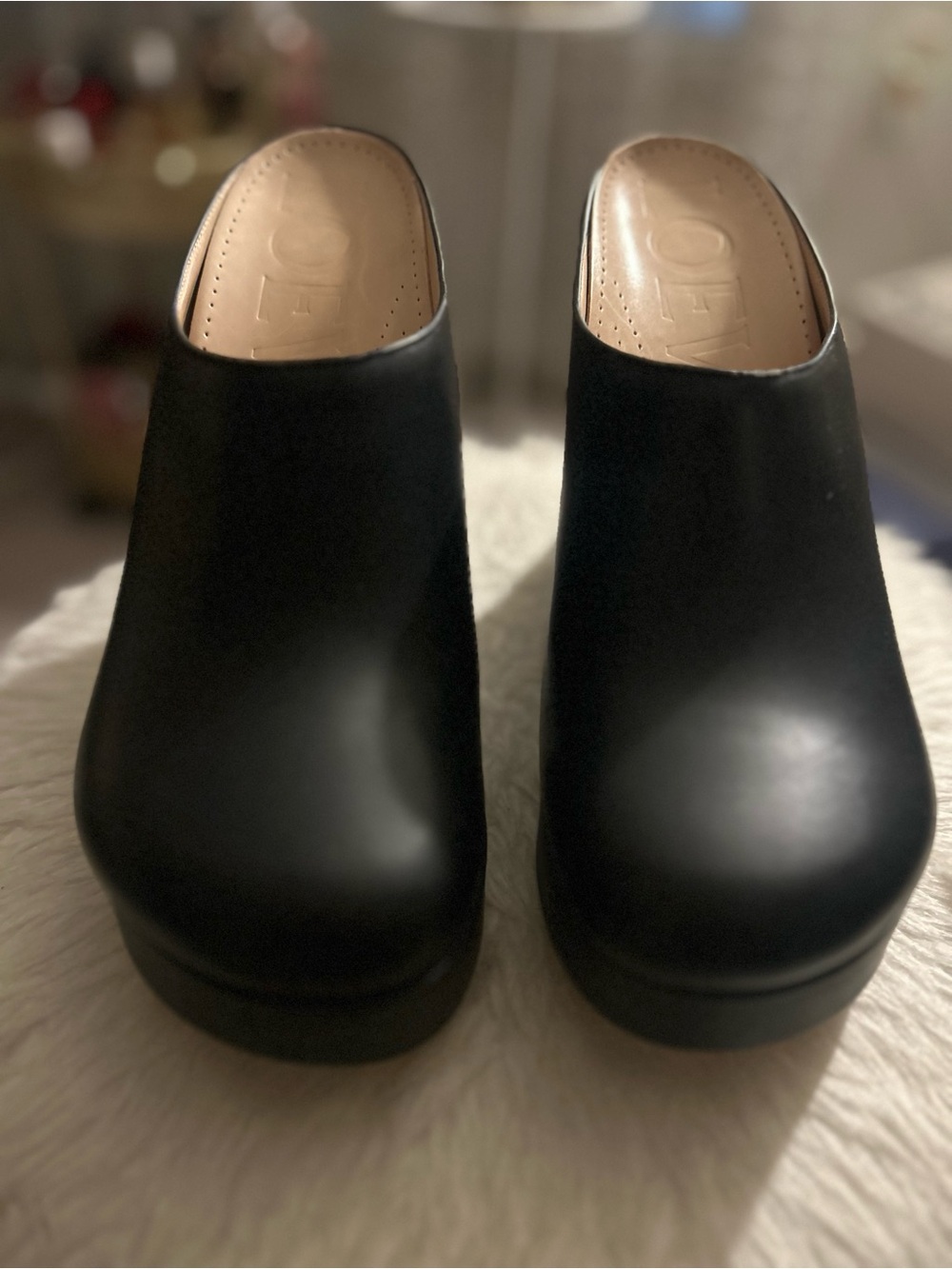 Loewe Black Leather Terra Platform Clogs